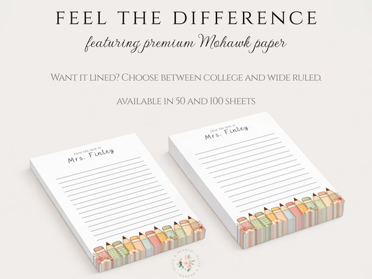 Teacher Notepad | Personalized Notepad | Vintage Floral Pencils