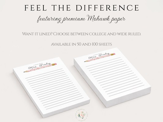 Teacher Notepad | Personalized Notepad | Pink Flowers