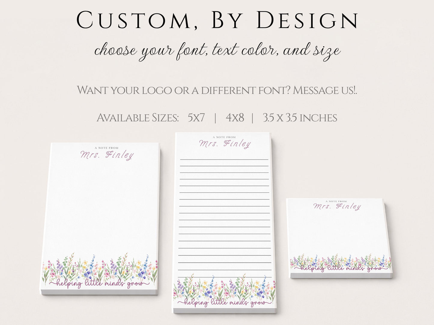 Personalized Teacher Notepad | Helping Little Minds Grow | Wildflowers | Teacher Appreciation Gift
