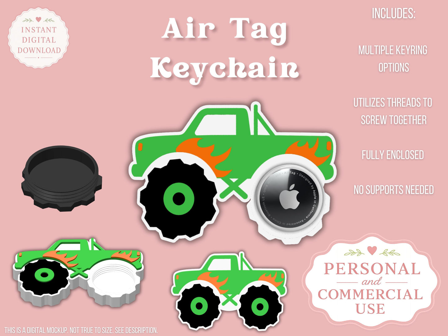 Monster Truck - AirTag Holder - Digital File