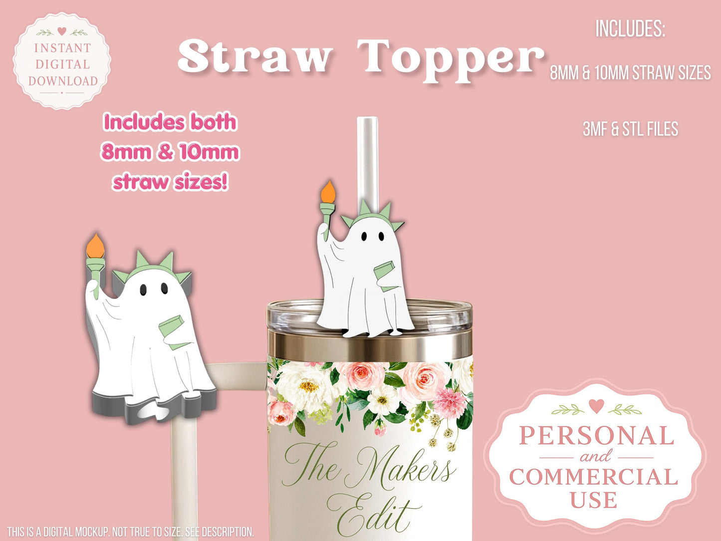 Lady Liberty Ghost - Straw Topper - Digital File