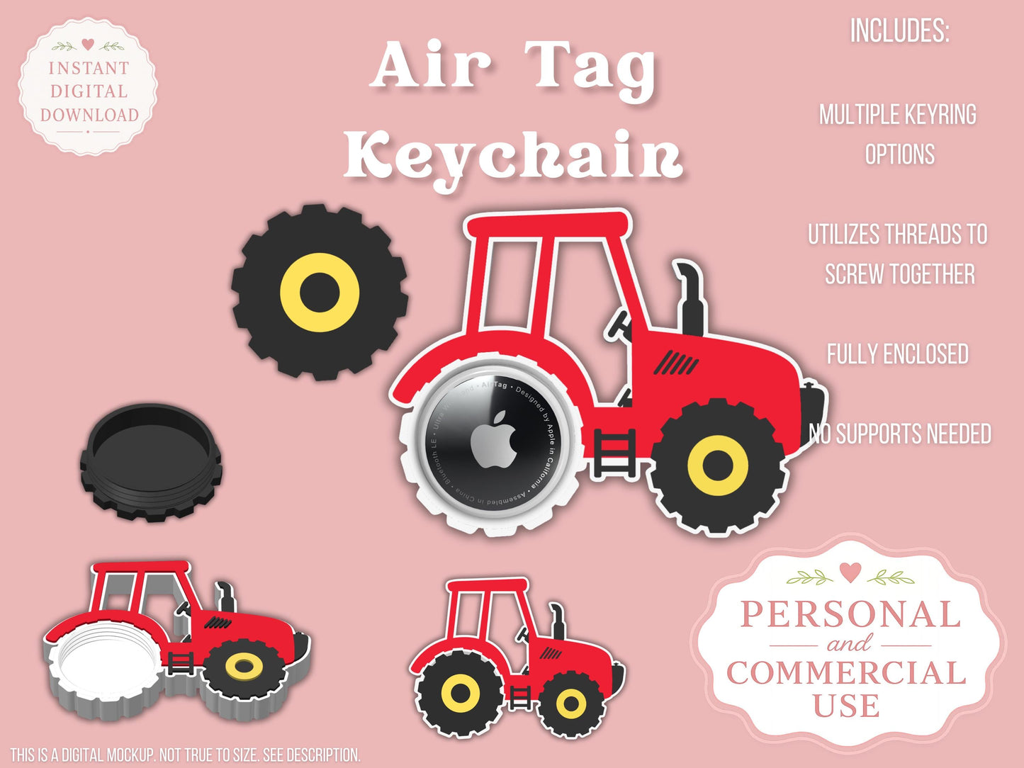 Tractor - AirTag Holder - Digital File