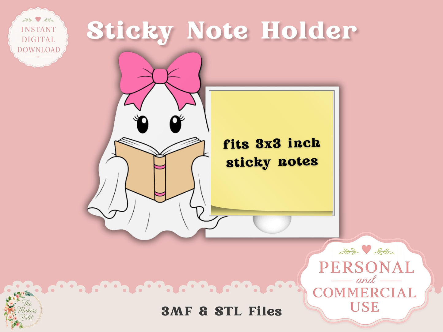 Bookish Ghost - Sticky Note Holder - Digital File