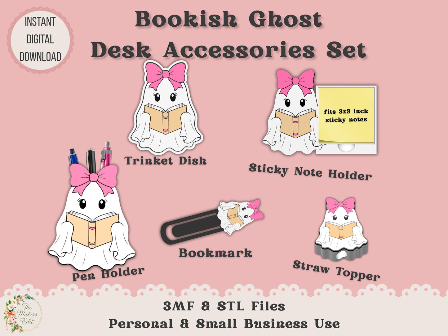 Bookish Ghost Desk Accessories Bundle 3D Printer File