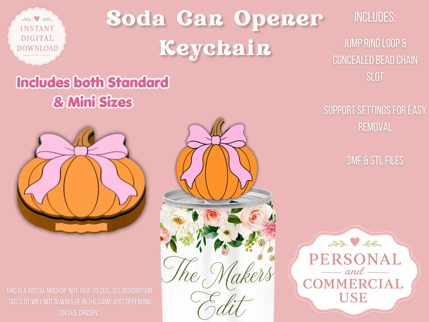 Soda Can Tab Opener Keychain 3D Printer File | Pumpkin Coquette STL 3MF