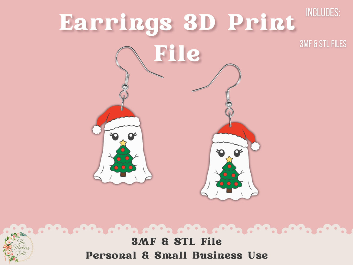 Earrings 3D Printer File | Ghost Santa Tree STL 3MF