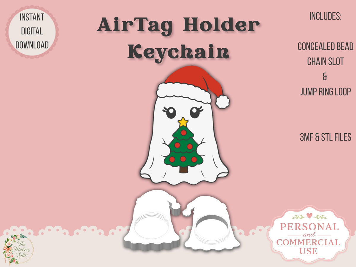 AirTag Holder Keychain | Ghost Santa Tree | STL 3MF