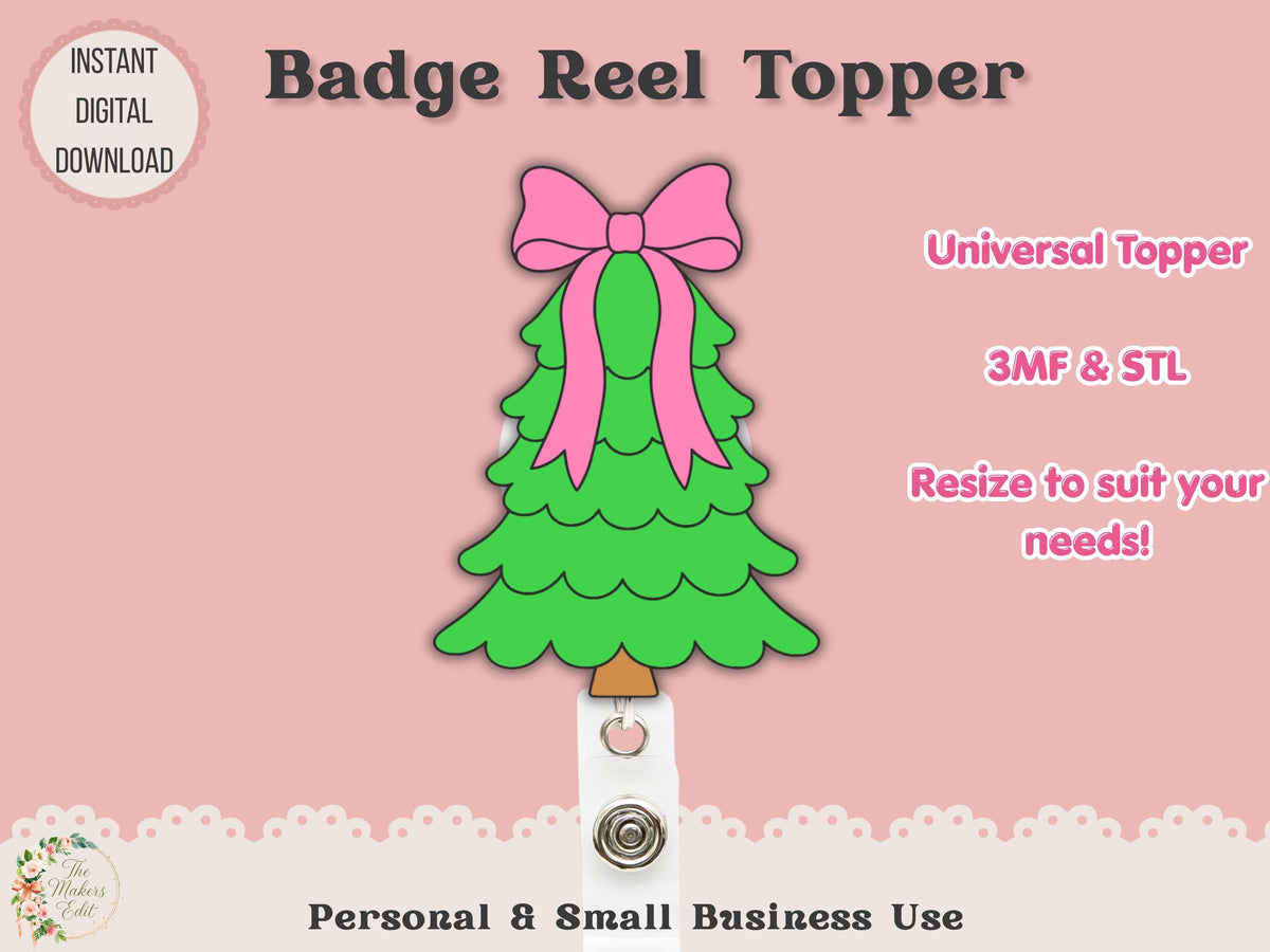 Badge Reel Topper 3D Printer File | Coquette Christmas Tree STL 3MF