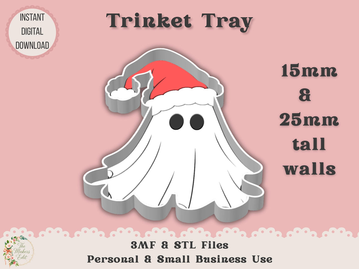 Trinket Dish 3D Printer File | Ghost Santa Hat STL 3MF