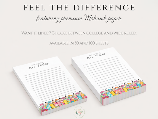 Teacher Notepad | Personalized Notepad | Bright Floral Pencils