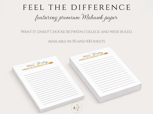 Teacher Notepad | Personalized Notepad | Yellow Flowers