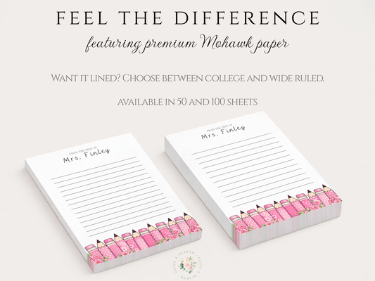 Teacher Notepad | Personalized Notepad | Pink Floral Pencils