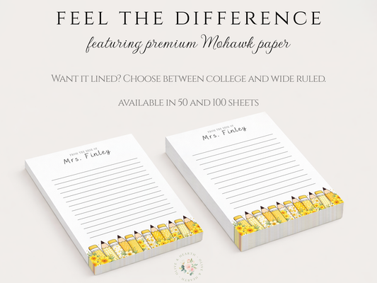 Teacher Notepad | Personalized Notepad | Yellow Floral Pencils