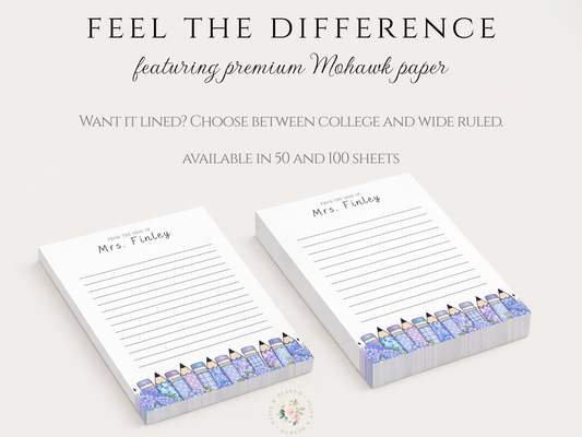 Teacher Notepad | Personalized Notepad | Blue Floral Pencils