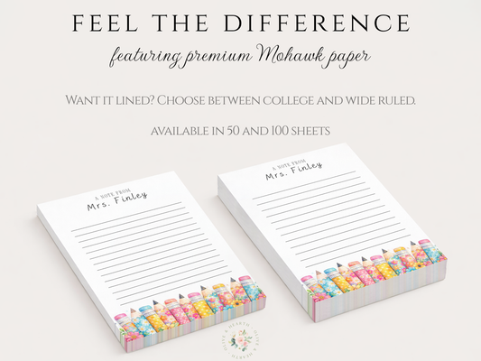 Teacher Notepad | Personalized Notepad | Floral Pencils