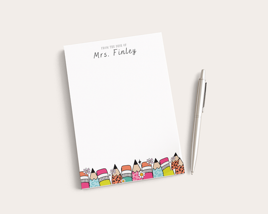 Teacher Notepad | Personalized Notepad | Cheetah Print Pencils