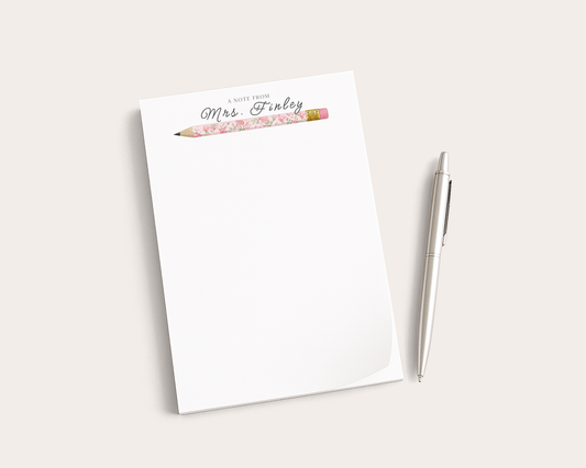 Teacher Notepad | Personalized Notepad | Pink Flowers