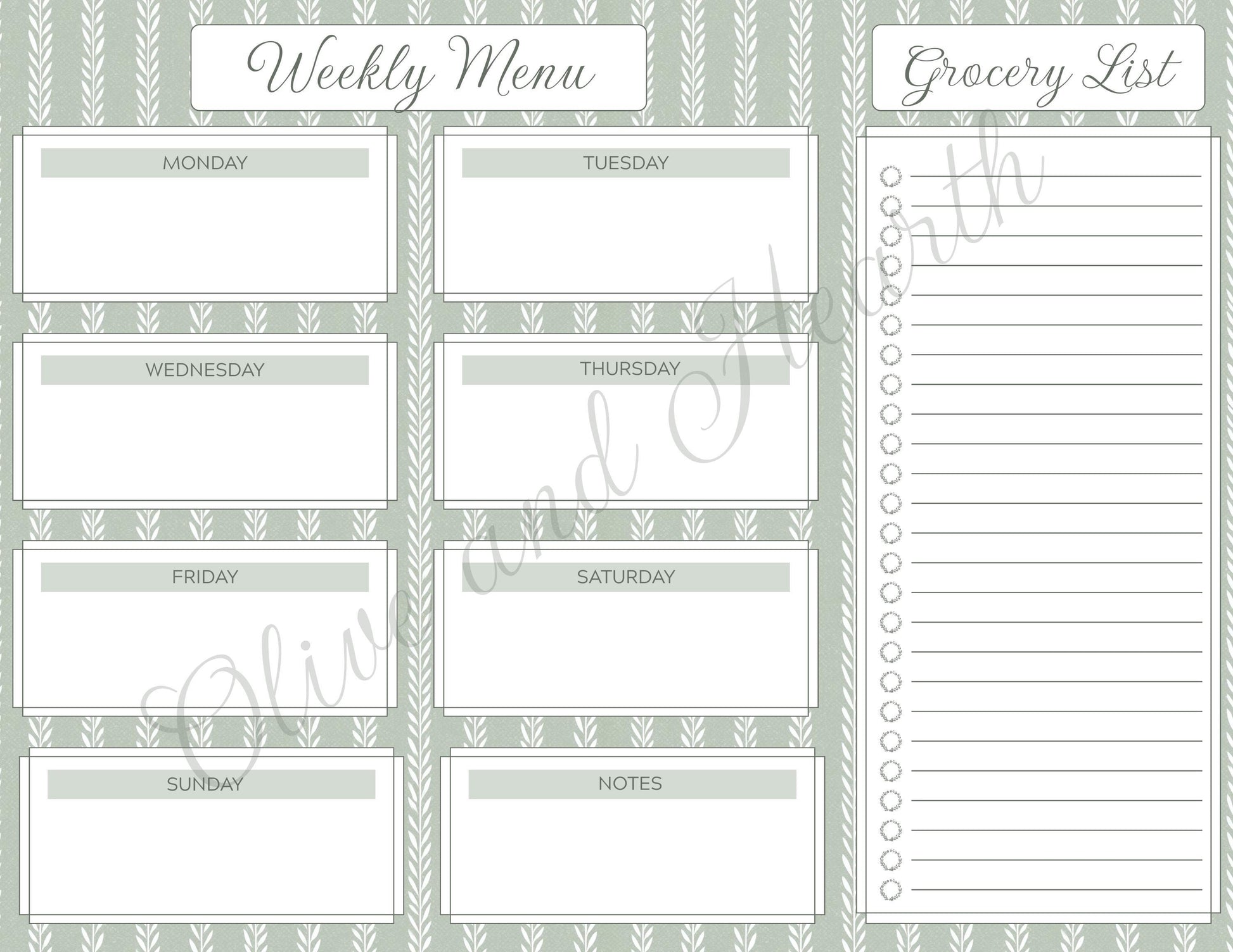 Floral Magnetic Weekly Menu & Grocery List Notepad Set | Sage Green | Dusty Pink | 110 Pages | Mother's Day Gift Idea