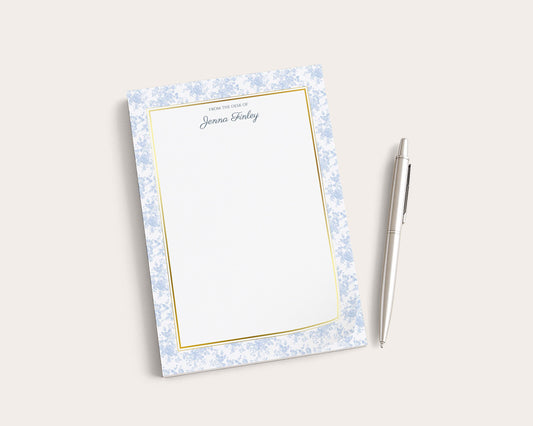 Personalized Floral Notepad | Blue Toile Flowers | Mother's Day Gift Idea