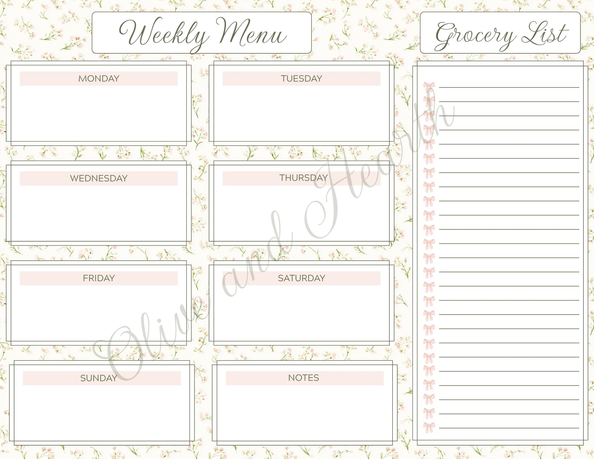 Floral Magnetic Weekly Menu & Grocery List Notepad Set | Sage Green | Dusty Pink | 110 Pages | Mother's Day Gift Idea