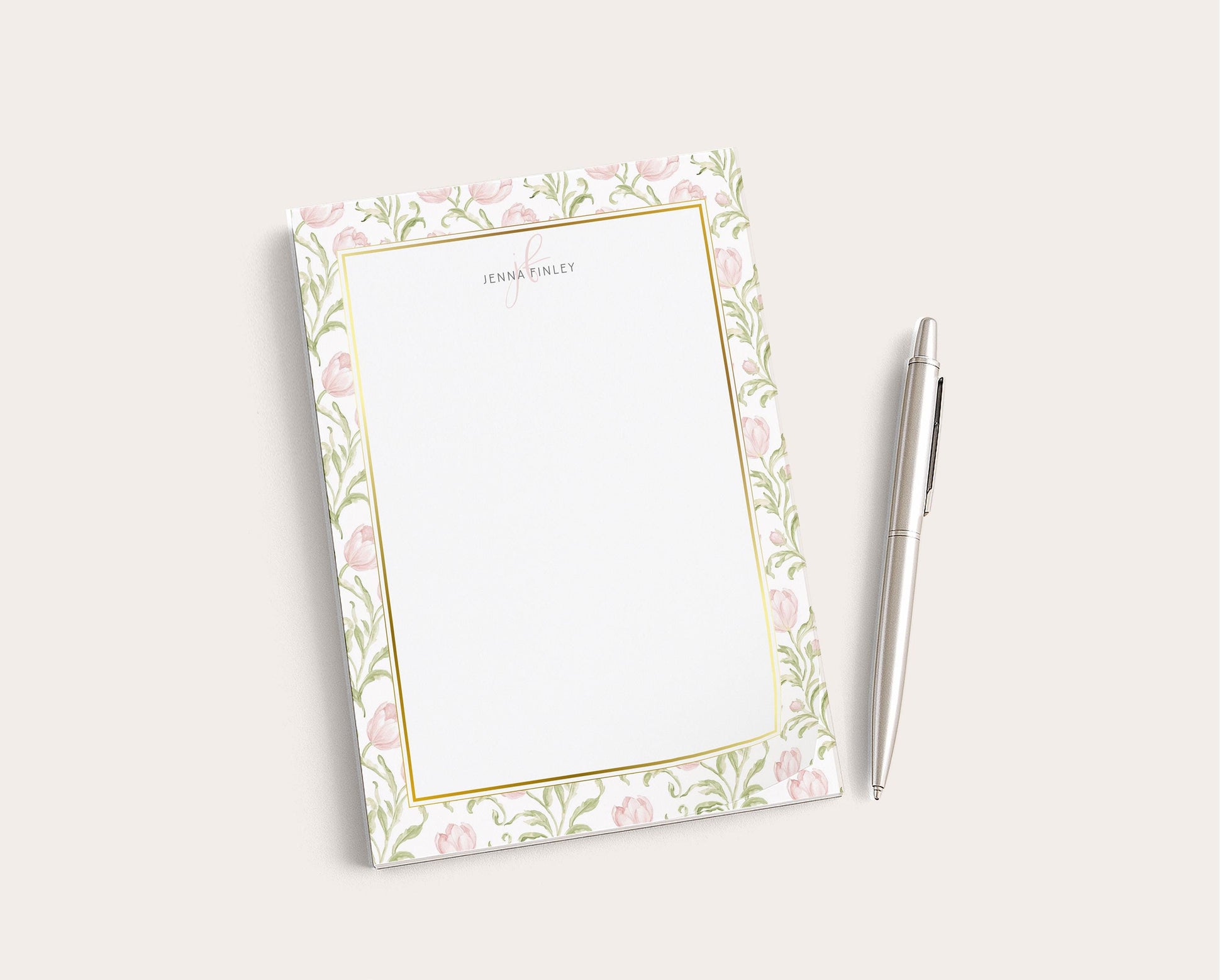 Custom Floral Notepad | 50 and 100 Sheets | Dusty Rose Tulip Flowers | Mother's Day Gift Idea