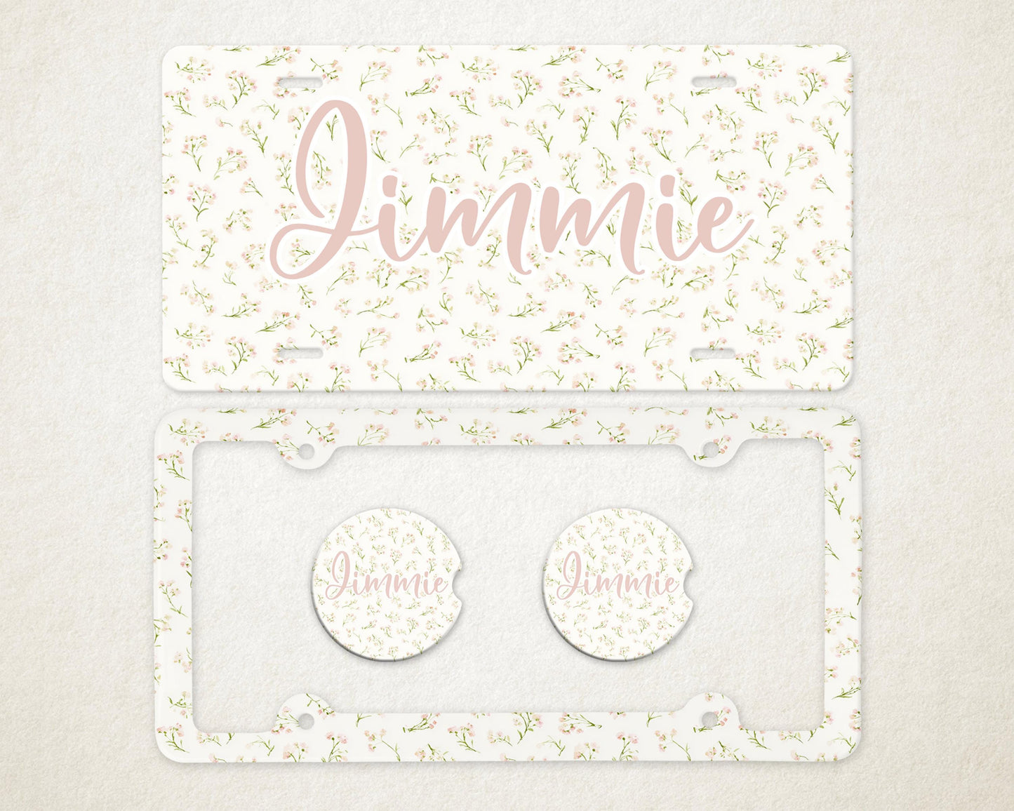 Personalized Car Accessories Set | Front License Plate, License Plate Frame, and Coasters | Mother's Day Gift Idea