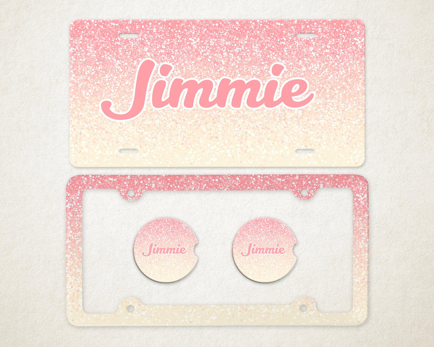 Personalized Car Accessories Set | Front License Plate, License Plate Frame, and Coasters | Mother's Day Gift Idea