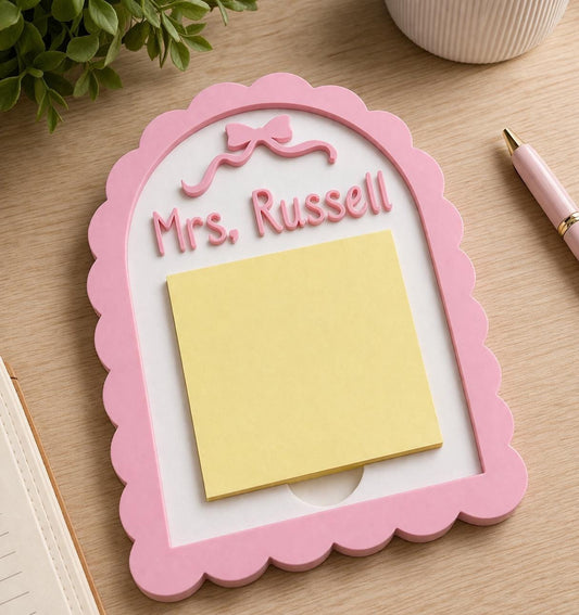 Sticky Note Holder | Scalloped Arch with Bow | Pencil Bow Desk Organizer | Teacher Appreciation Gift