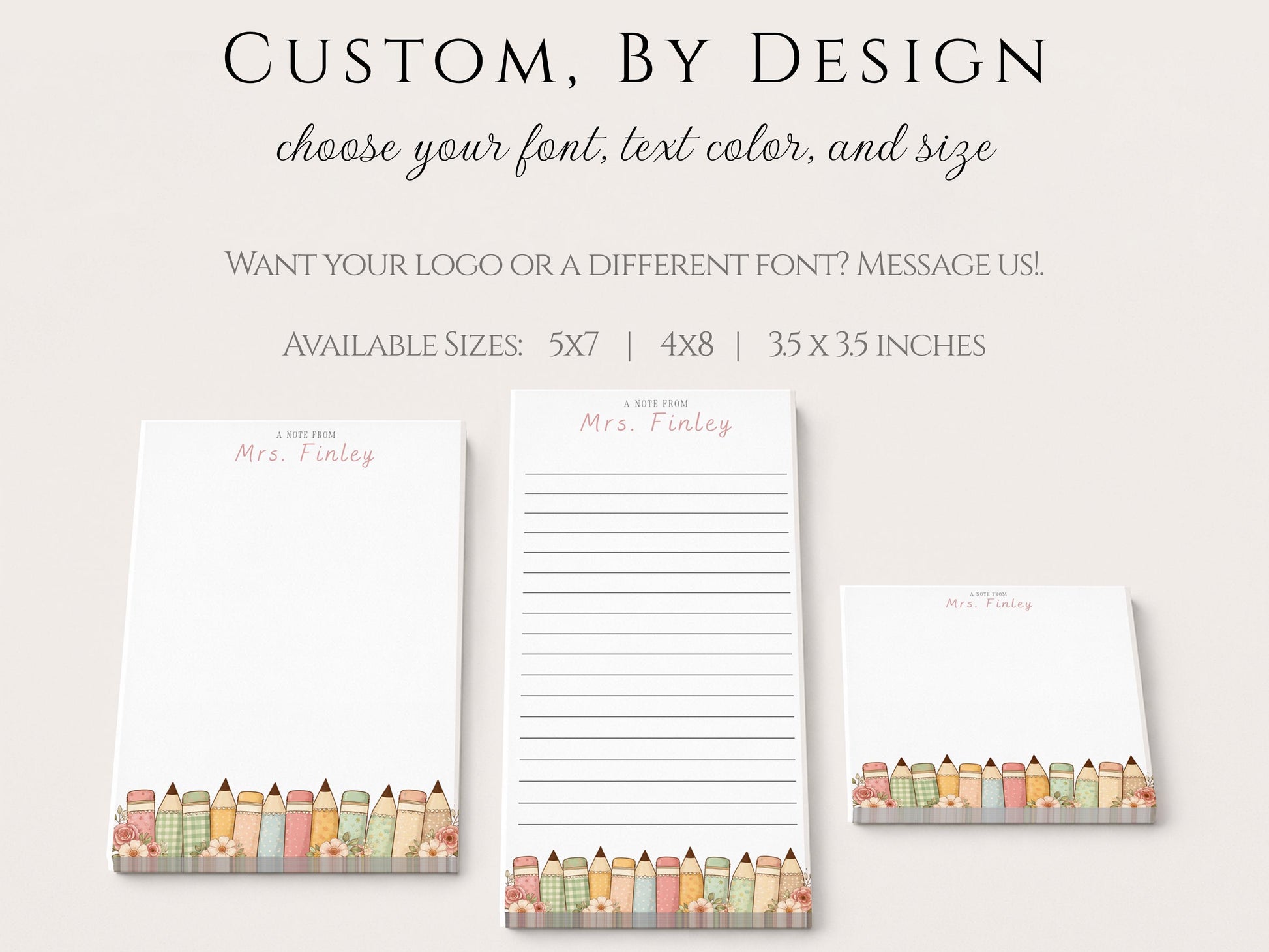 Personalized Teacher Notepad | Vintage Floral Print Pencils | Teacher Appreciation Gift