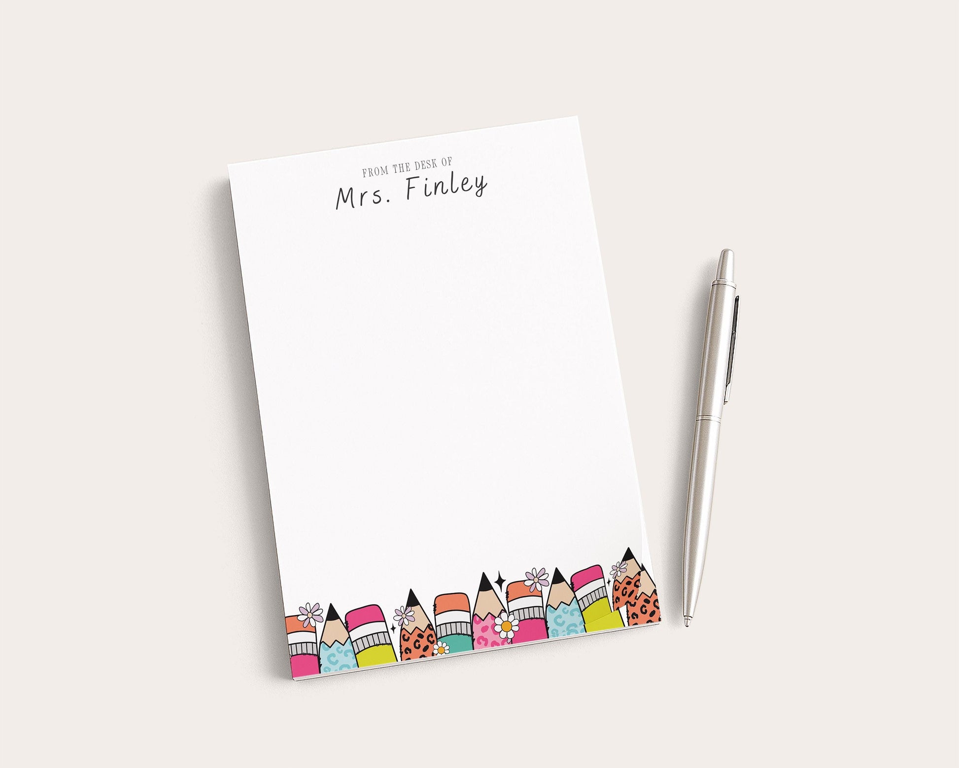 Personalized Teacher Notepad | Cheetah Print Pencils | Teacher Appreciation Gift