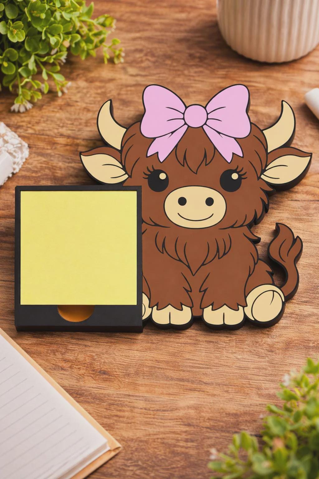 Sticky Note Holder | Highland Cow | Pencil Bow Desk Organizer