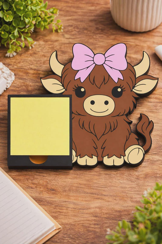 Sticky Note Holder | Highland Cow | Pencil Bow Desk Organizer
