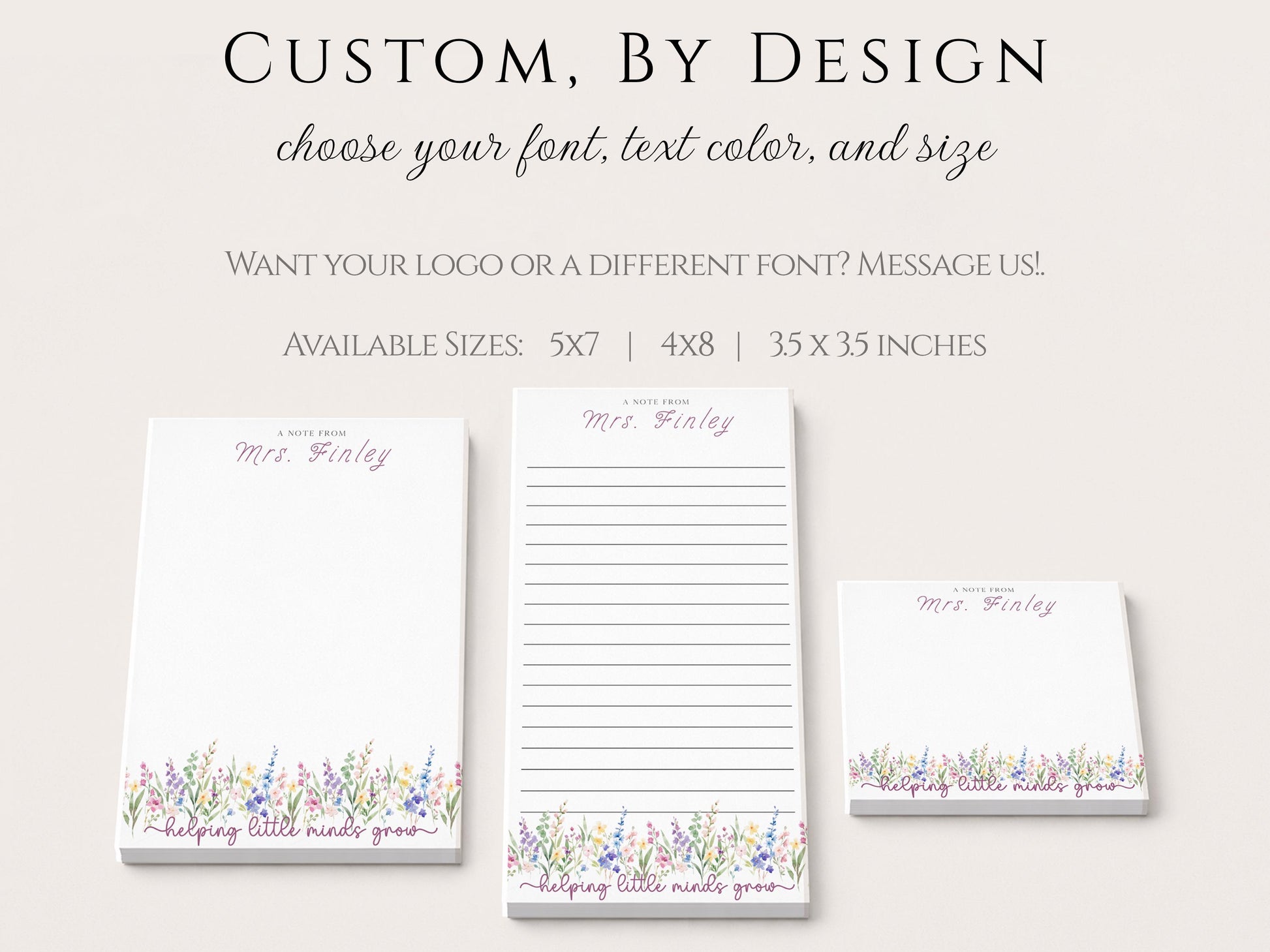 Personalized Teacher Notepad | Helping Little Minds Grow | Wildflowers | Teacher Appreciation Gift