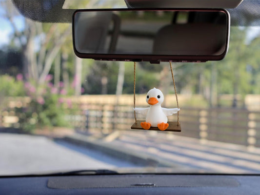 Rearview Mirror Car Charm | Goose on Swing | Car Accessories