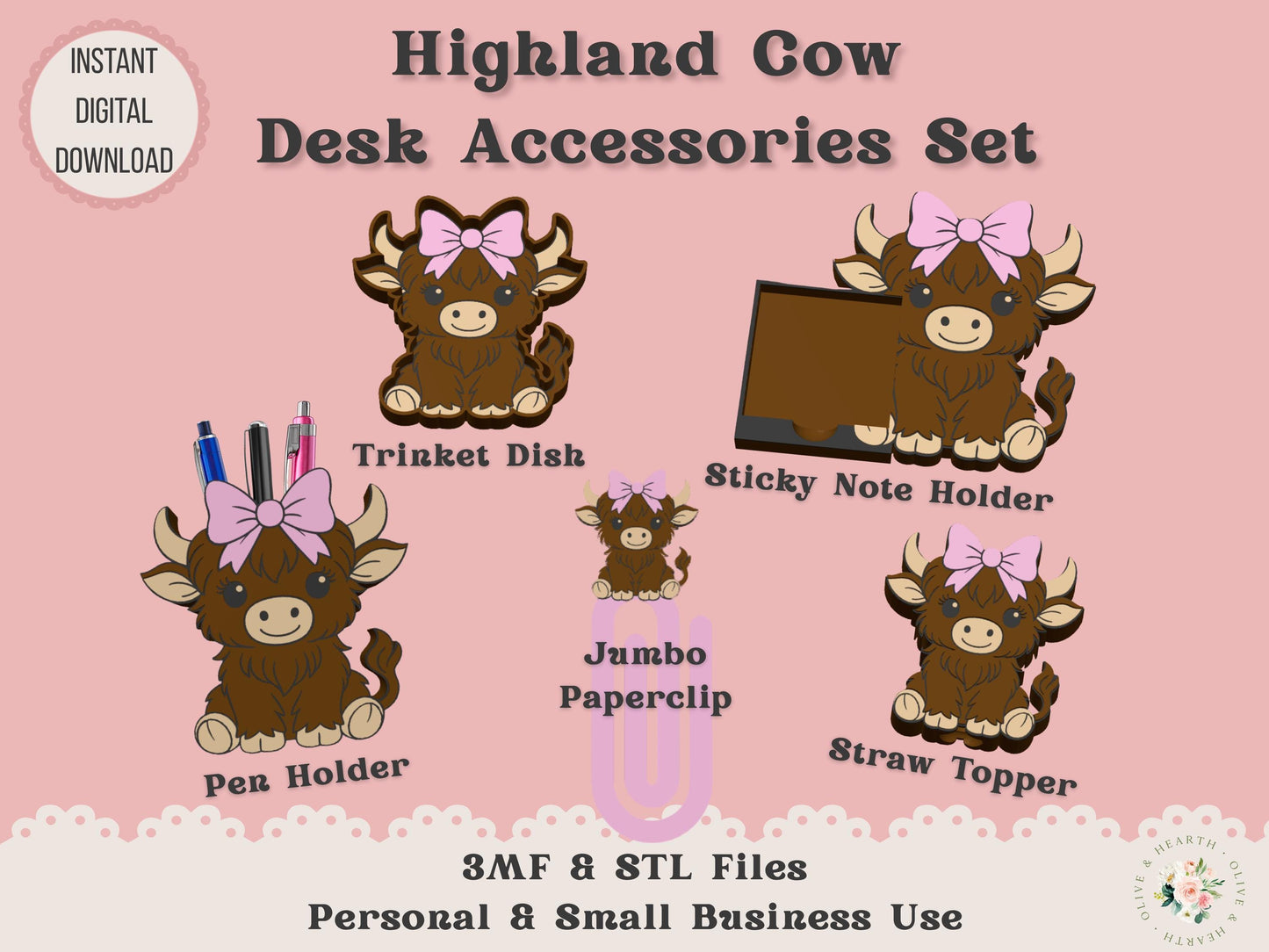 Highland Cow Desk Accessories Bundle