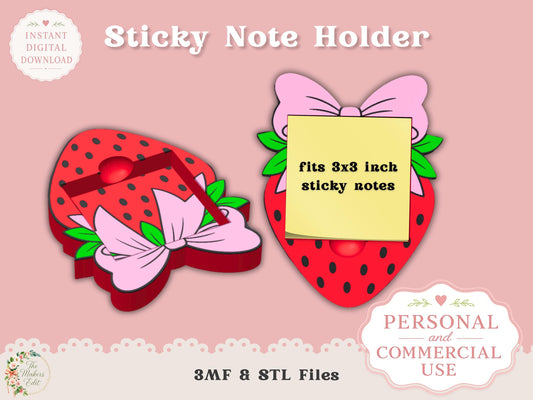 Sticky Note Holder 3D Printer File | Strawberry Coquette Bow | STL 3MF | Commercial Use | Desk Organizer