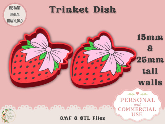 Trinket Dish 3D Printer File | Strawberry with Bow | STL 3MF | Commercial Use | Multi-Color 3MF | STL File