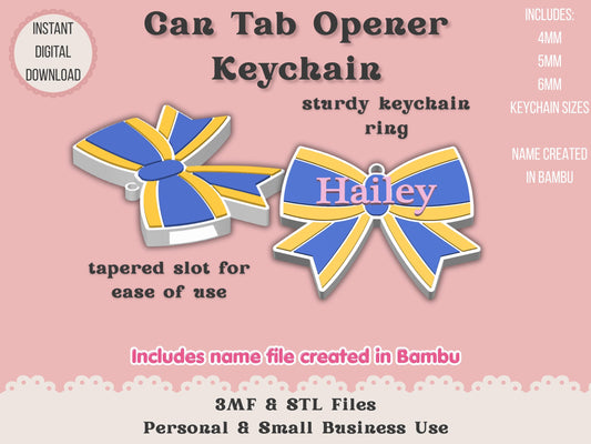 Soda Can Tab Opener Keychain 3D Printer File | Cheer Bow | STL 3MF | Commercial Use | Nail Saver Keychain