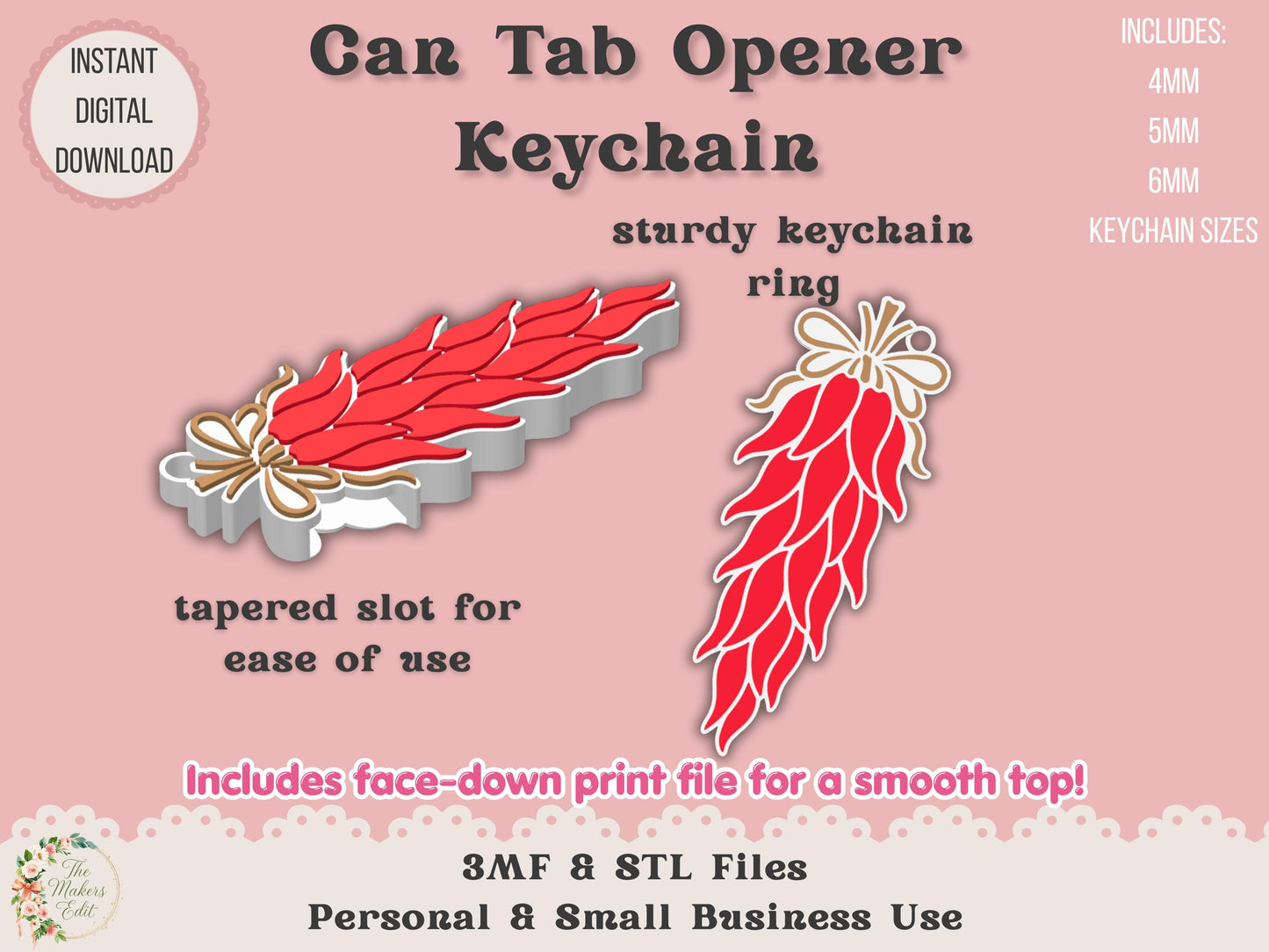 Soda Can Tab Opener Keychain 3D Print File | Chile Ristra | STL 3MF