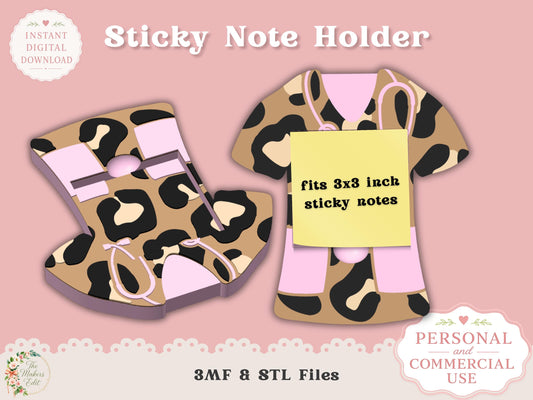 Sticky Note Holder 3D Printer File | Leopard Print Scrubs | STL 3MF | Commercial Use | Desk Organizer