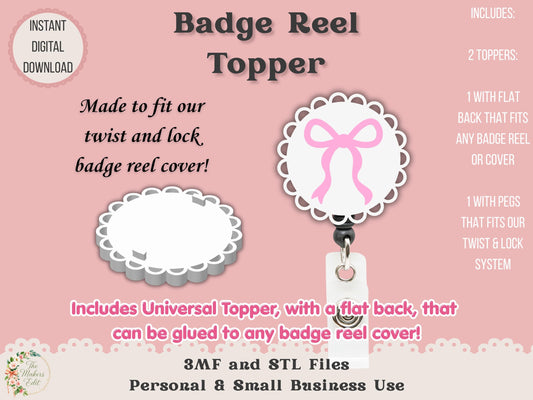Badge Reel Topper 3D Printer File | Scalloped Circle Coquette Bow STL 3MF