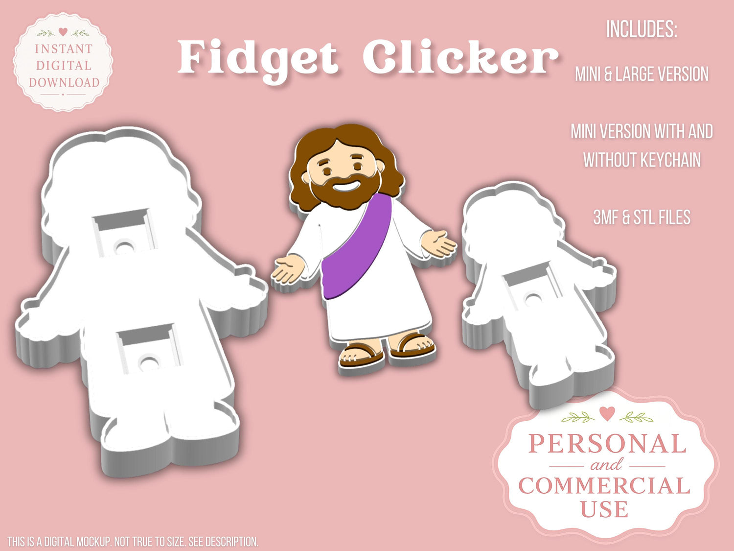 Fidget Clicker 3D Printer File | Mini Jesus STL 3MF | Commercial Use | Keychain