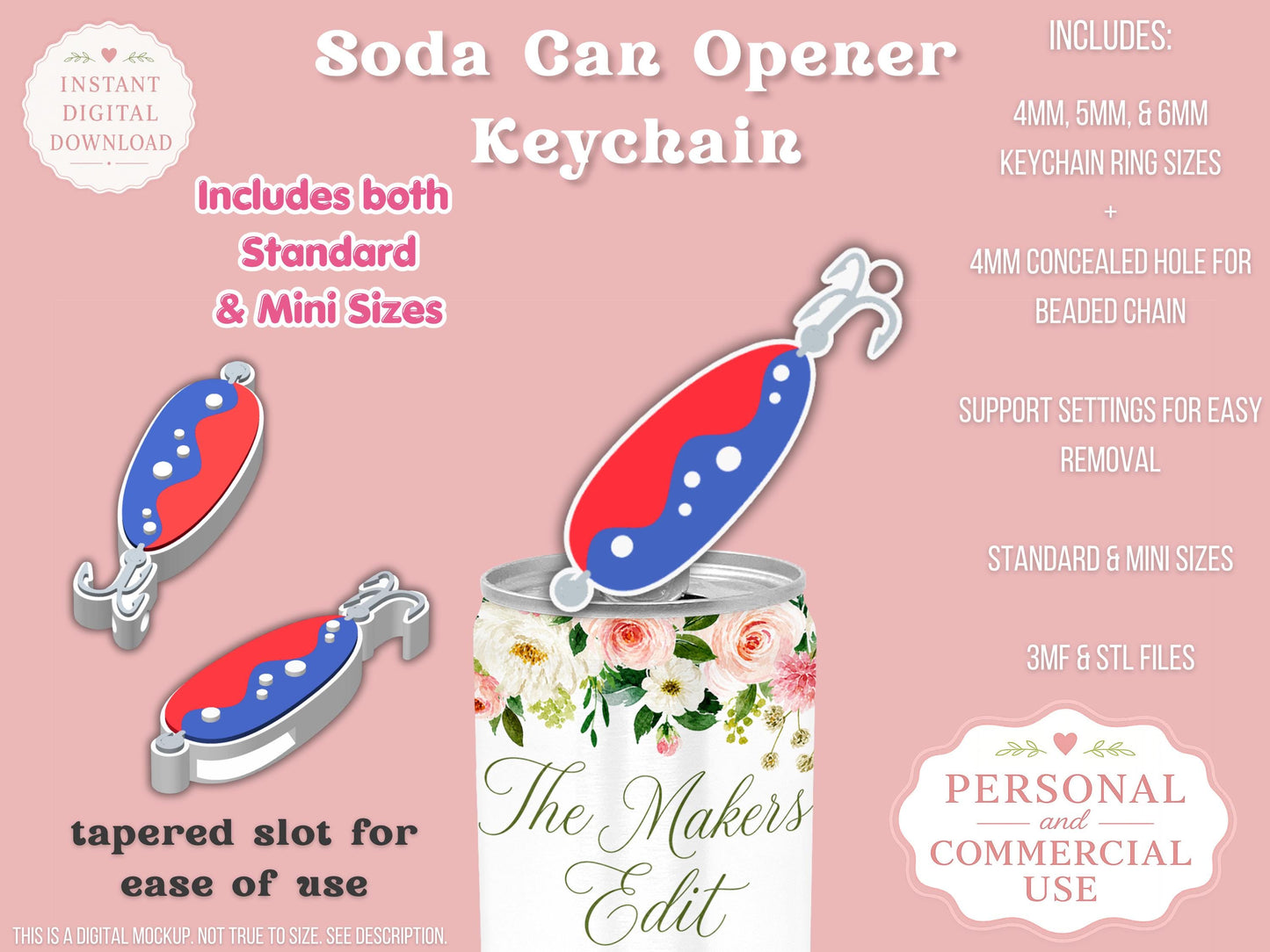 Soda Can Tab Opener Keychain 3D Printer File | Fishing Lure STL 3MF | Commercial Use | Nail Saver Keychain