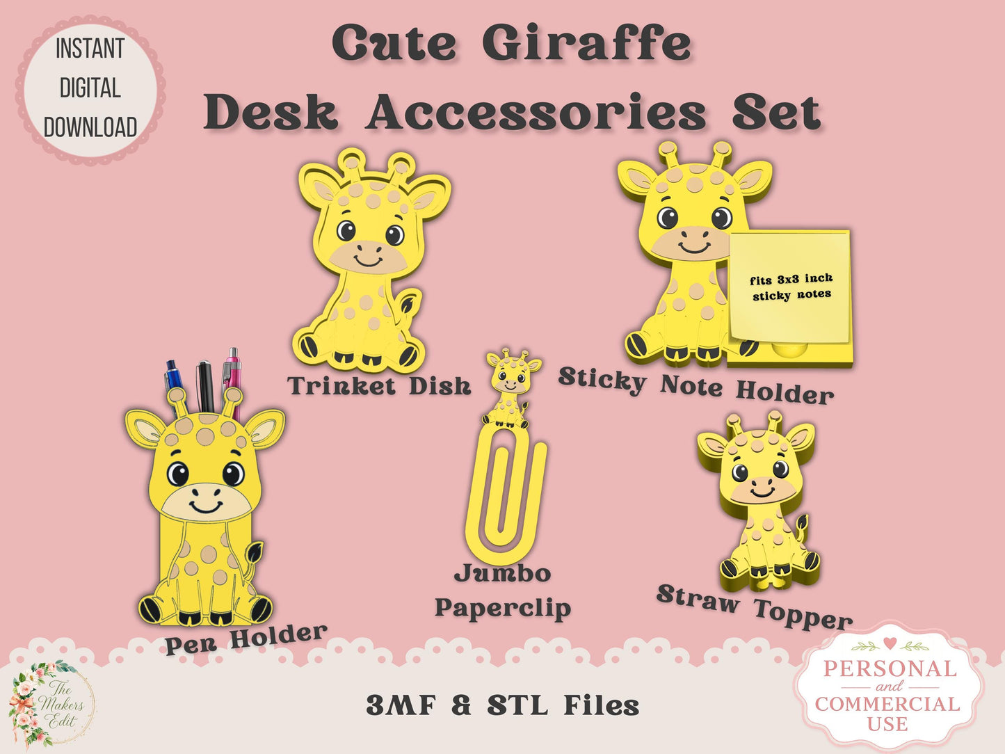 Highland Cow Desk Accessories Bundle 3D Printer File | STL 3MF | Commercial Use | Multi-Color 3MF | STL File