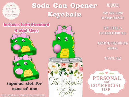Soda Can Tab Opener Keychain 3D Printer File | Alligator Bubblegum| Coquette Bow | STL 3MF | Commercial Use | Nail Saver Keychain