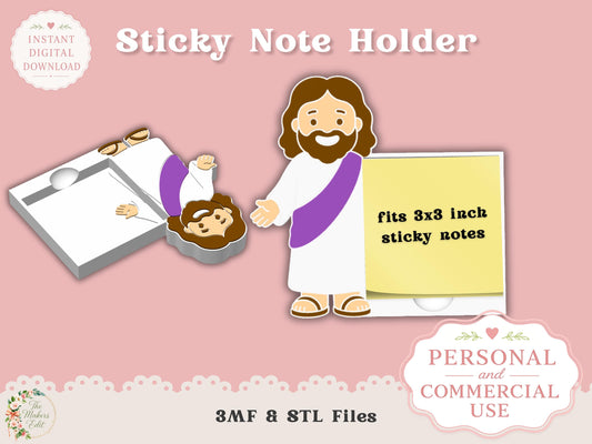Sticky Note Holder 3D Printer File | Mini Jesus | STL 3MF | Commercial Use | Desk Organizer
