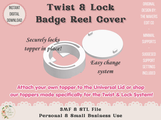 Twist and Lock Badge Reel Cover | STL 3MF File for 3D Printer