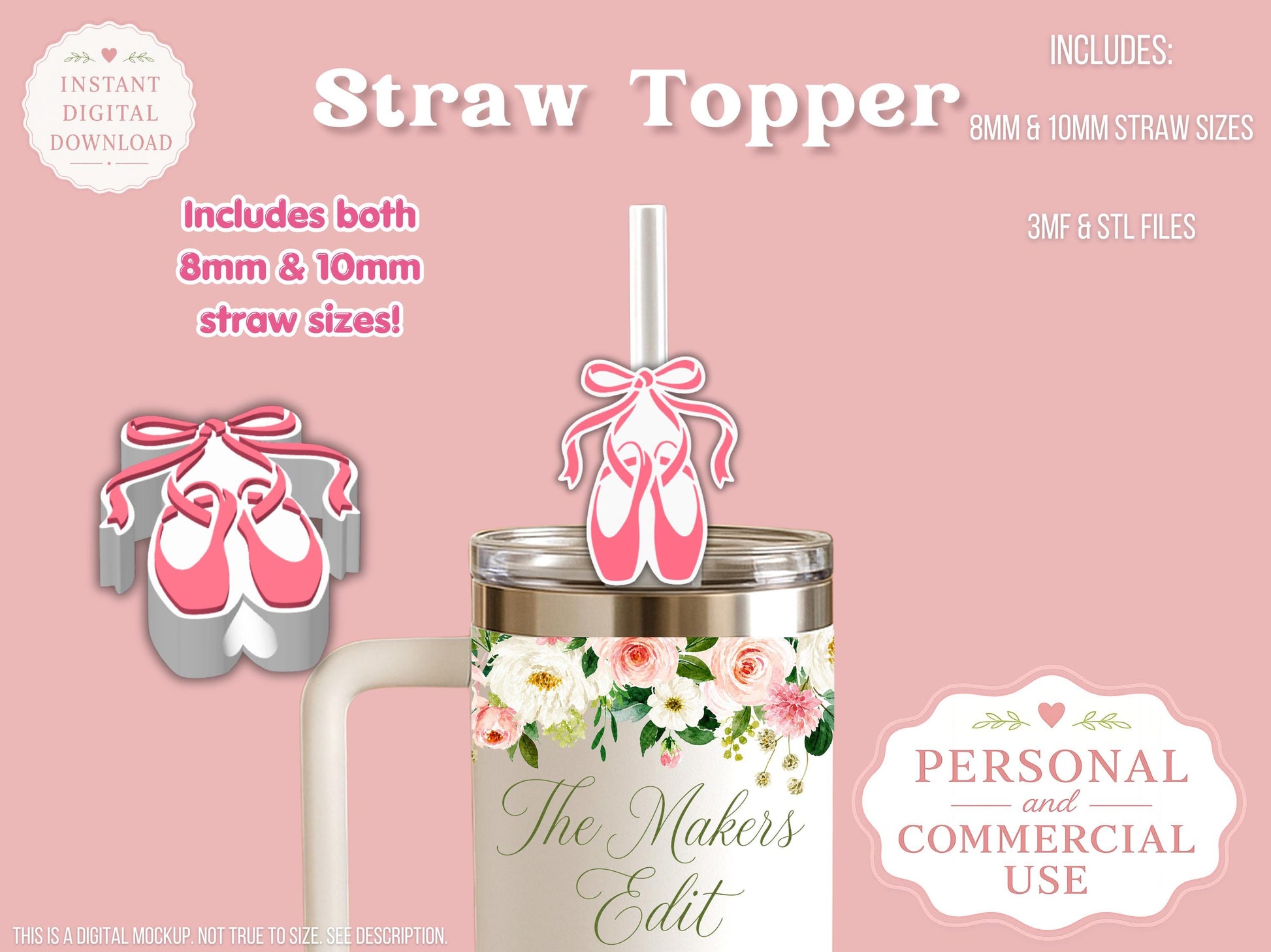 Ballet Shoes - Straw Topper - Digital File