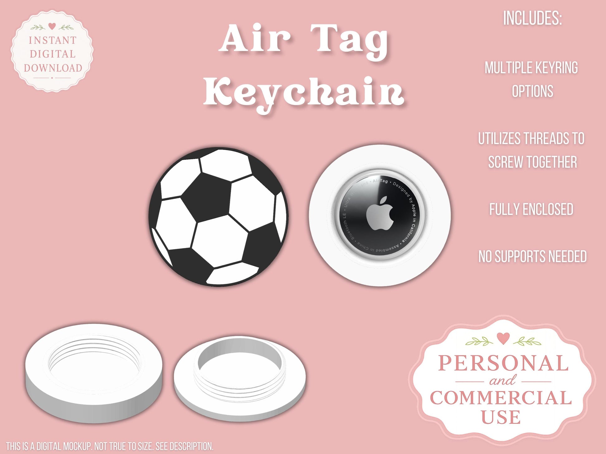 AirTag Holder Keychain | Soccer Ball | STL 3MF