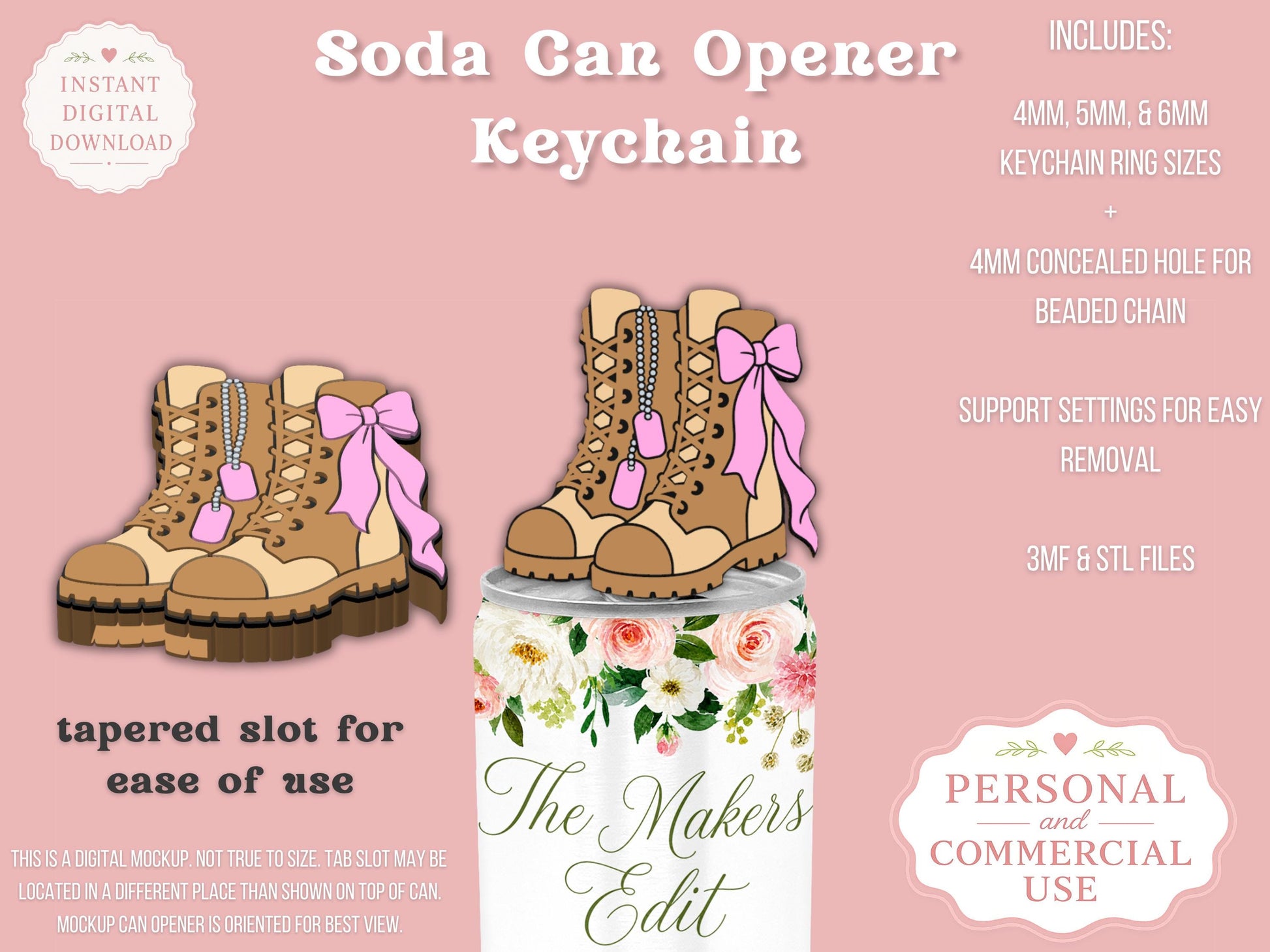 Combat Boots Coquette Bow - Can Tab Opener - Digital File